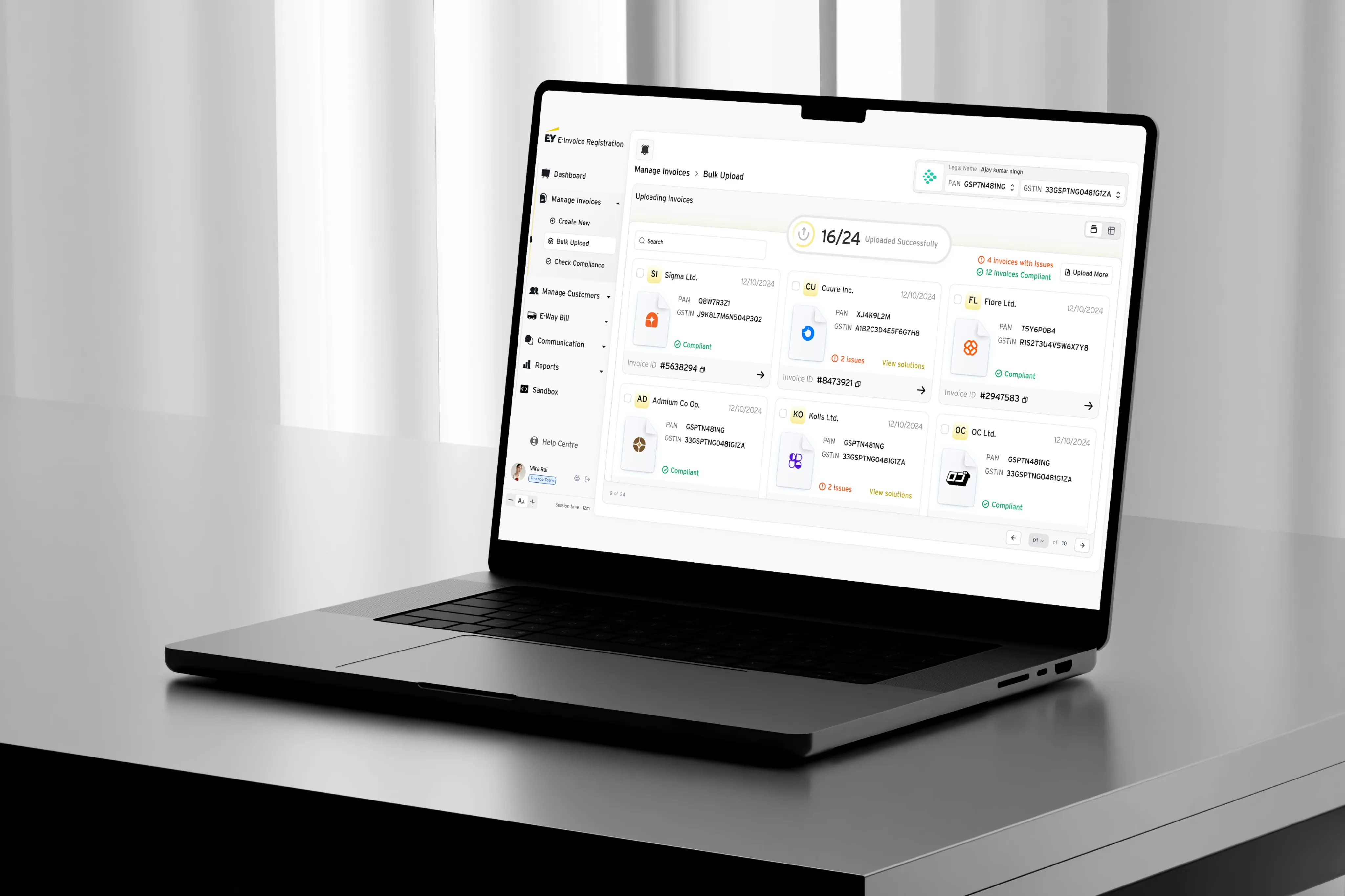 EY India — Invoice upload calendar